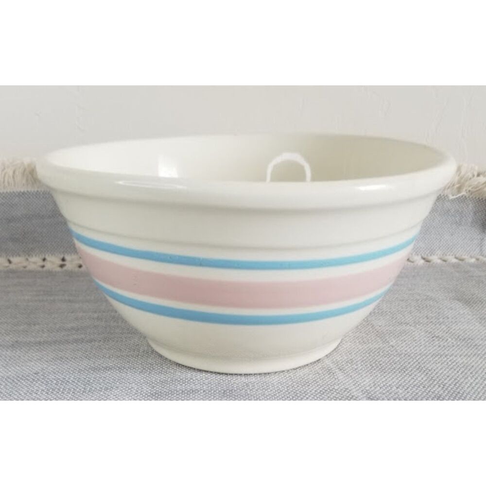 Vintage 8" McCoy Blue and Pink Stripe Mixing Bowl